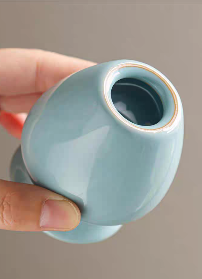 Light Sky Blue Ceramic Matcha Bowl & Chasen Holder Set