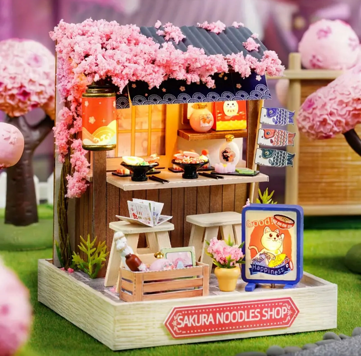 DIY Miniature House 3D Puzzle Model Cherry Blossom Japanese Ramen Noodle Shop
