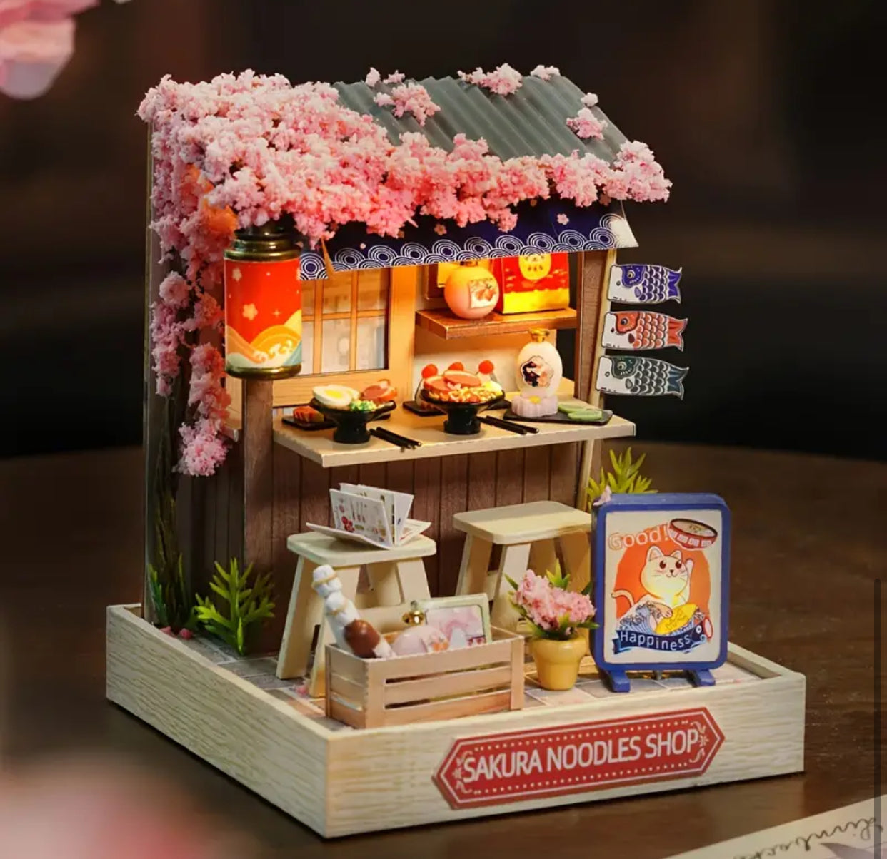 DIY Miniature House 3D Puzzle Model Cherry Blossom Japanese Ramen Noodle Shop