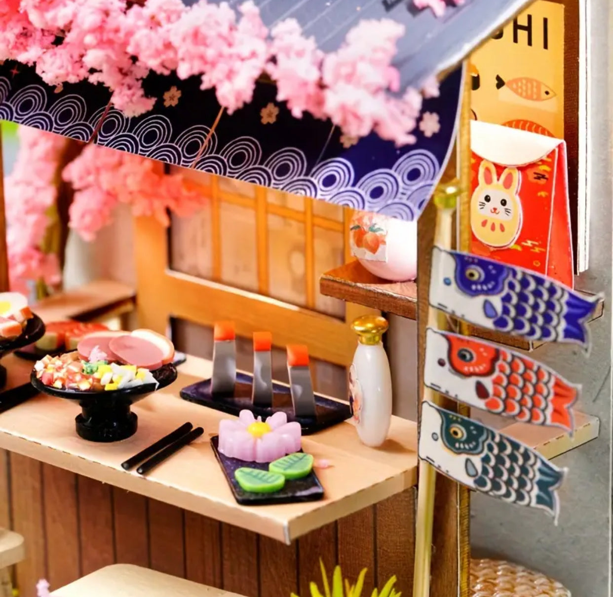 DIY Miniature House 3D Puzzle Model Cherry Blossom Japanese Ramen Noodle Shop