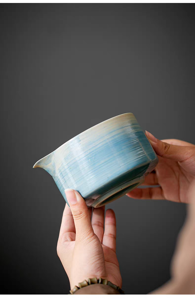 Deep Sky Blue Ceramic Matcha Bowl & Chasen Holder Set