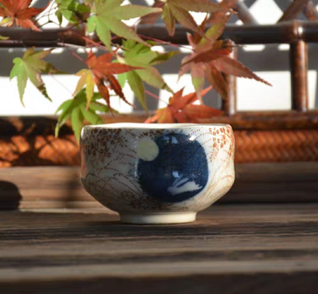 Hatsuichi Small Mino ware Bowl Moon And Rabbit