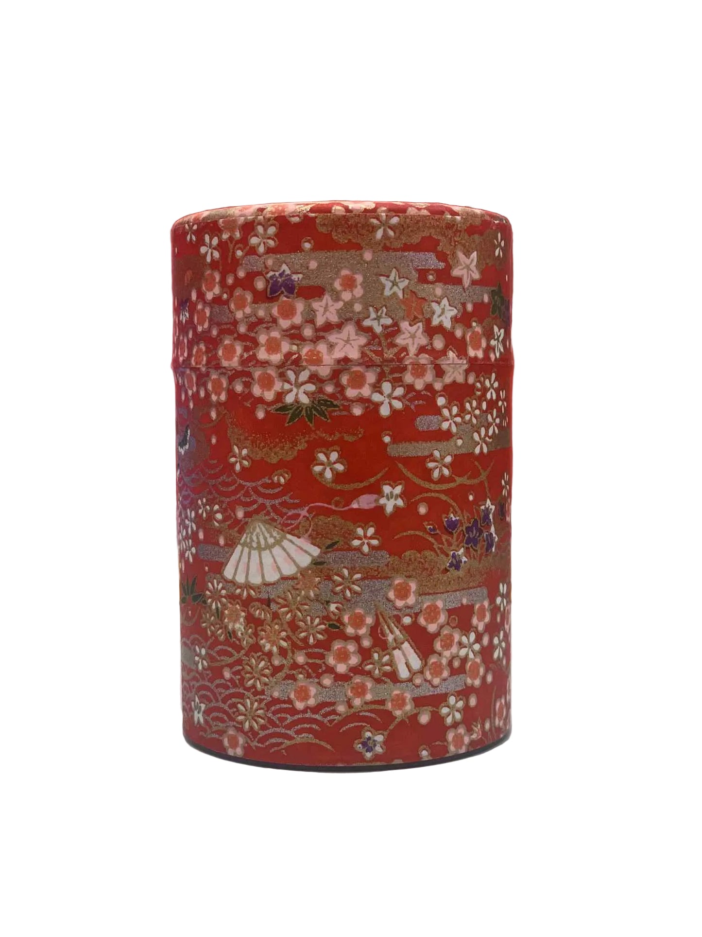 KOTODO Red Sakura Florals Washi Tea Canister 100g