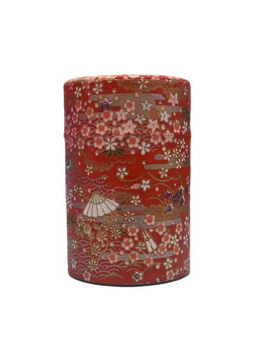 KOTODO Red Sakura Florals Washi Tea Canister 100g