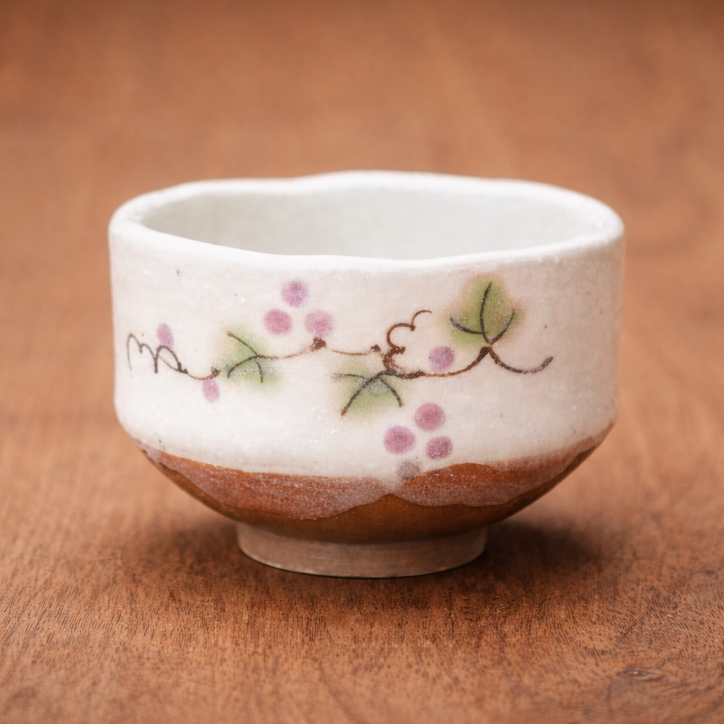 Hatsuichi Small Mino ware Bowl Purple Berry Vine