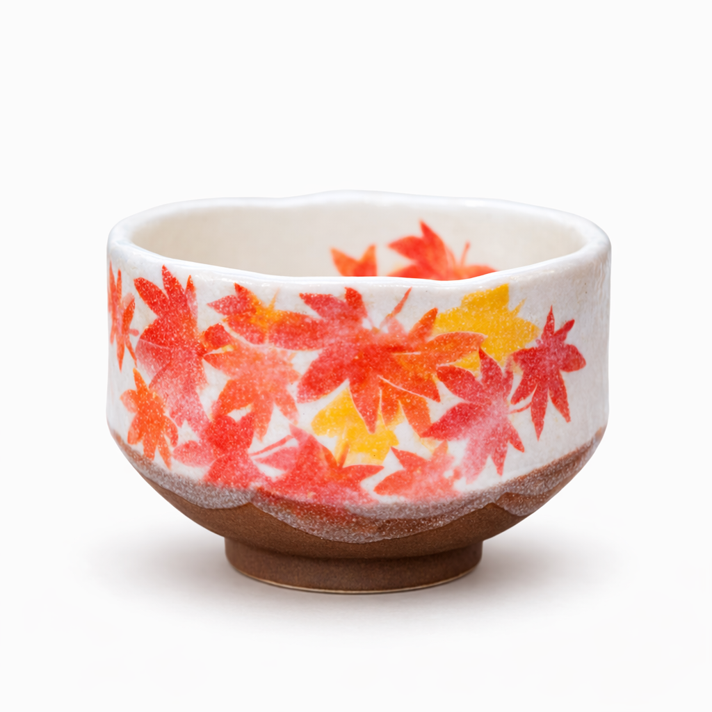 Hatsuichi Small Mino ware Bowl Red Autumn Momiji Maple Leaves