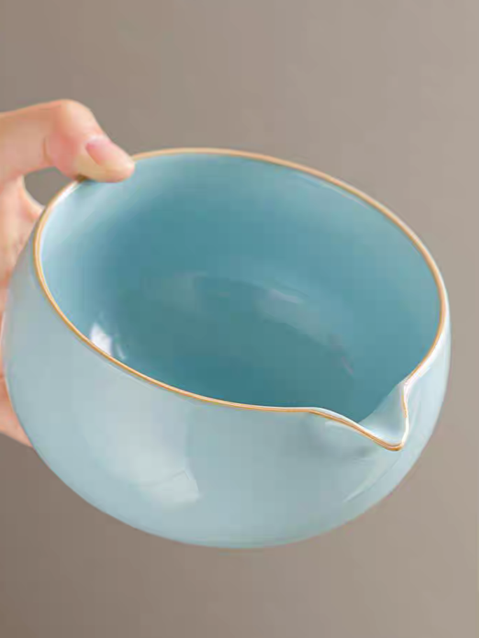 Light Sky Blue Ceramic Matcha Bowl & Chasen Holder Set