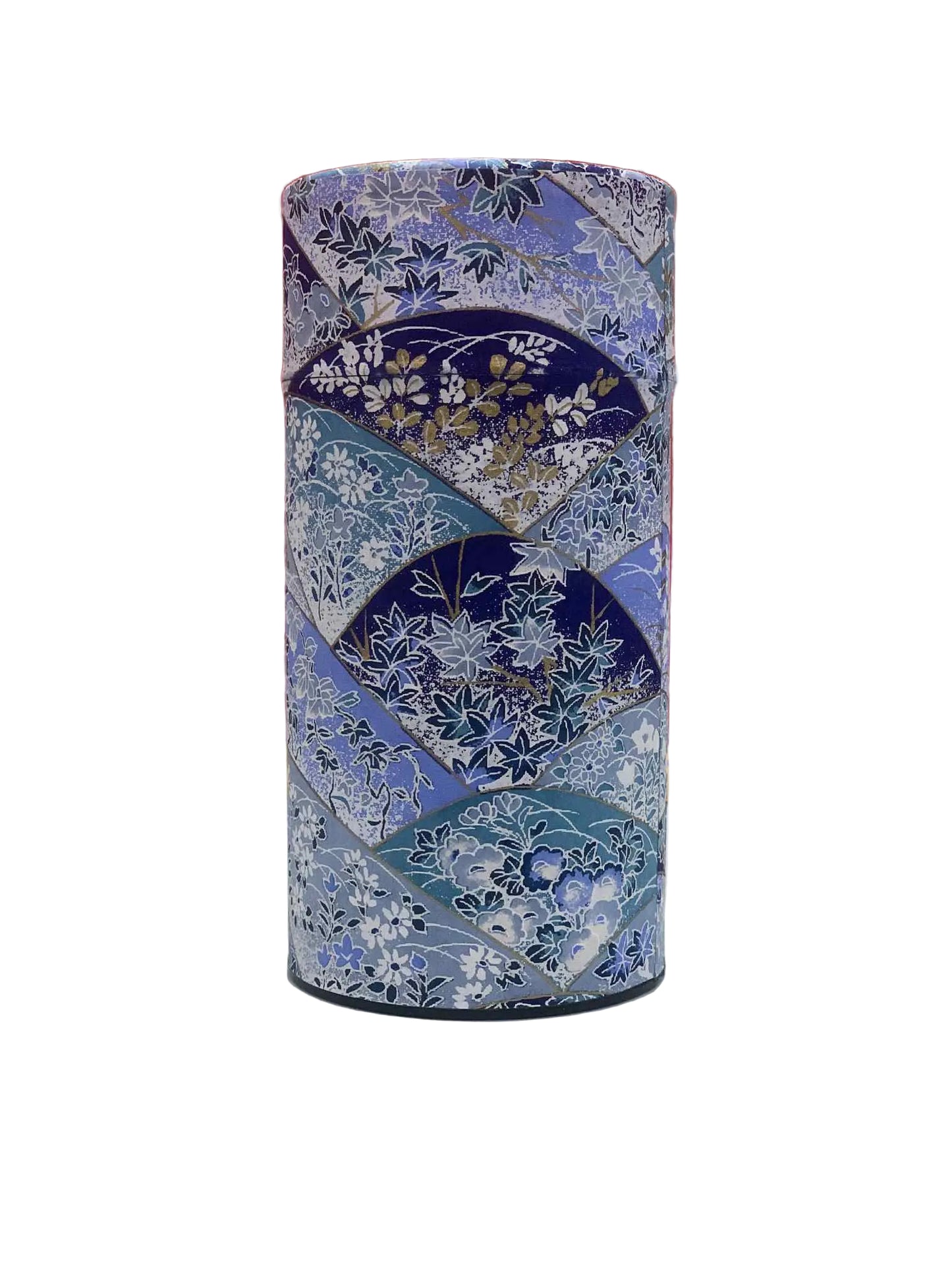 KOTODO Sky Blue Fans& Flowers Pattern Washi Tea Canister 200g