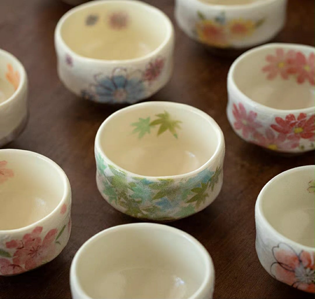 Hatsuichi Small Mino ware Bowl Green Maple Leaves