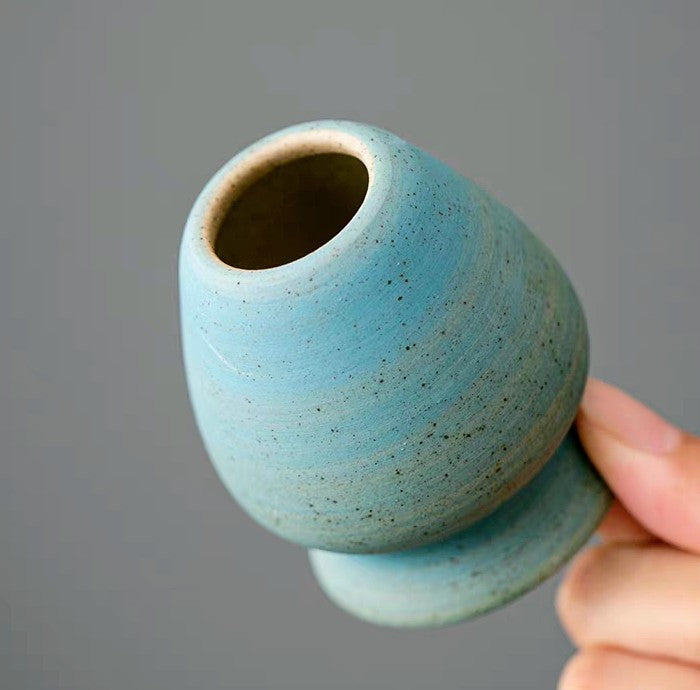 Deep Sky Blue Ceramic Matcha Bowl & Chasen Holder Set