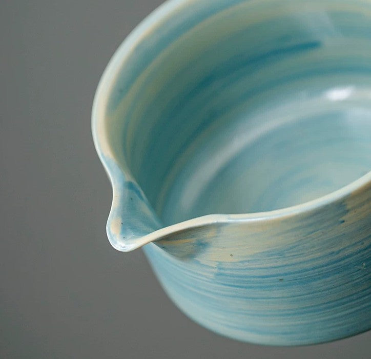 Deep Sky Blue Ceramic Matcha Bowl & Chasen Holder Set
